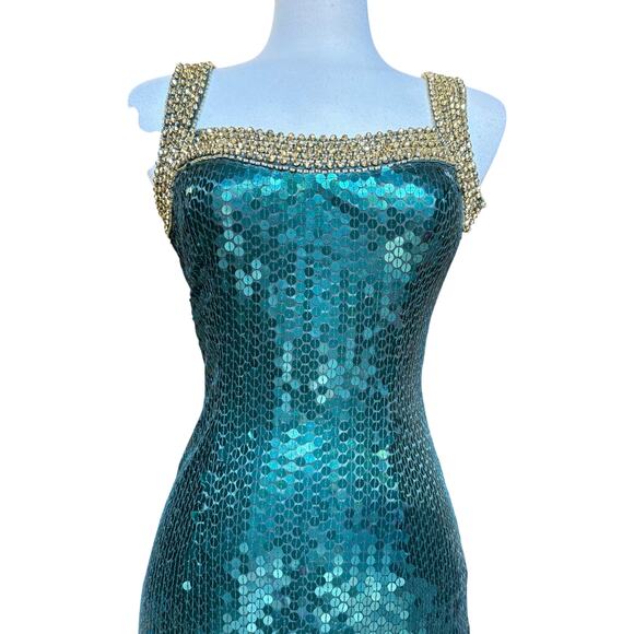 VTG Niteline Della Roufogali Mini Dress Sz 4 Green Gold Sequins Cocktail Party - Picture 2 of 15
